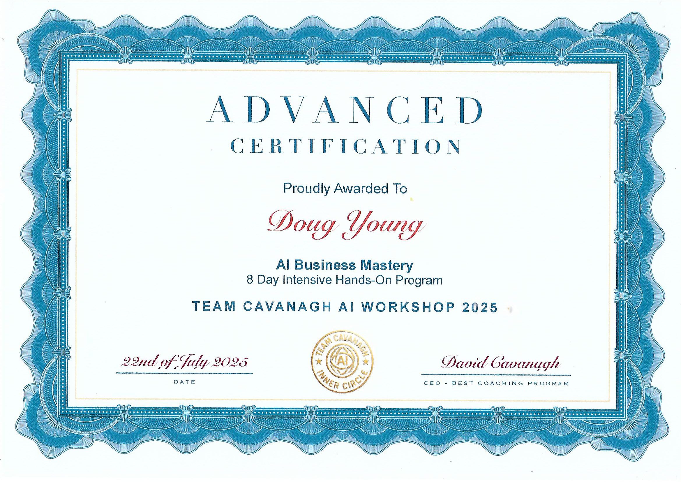 AI Business Mastery Award Certificate